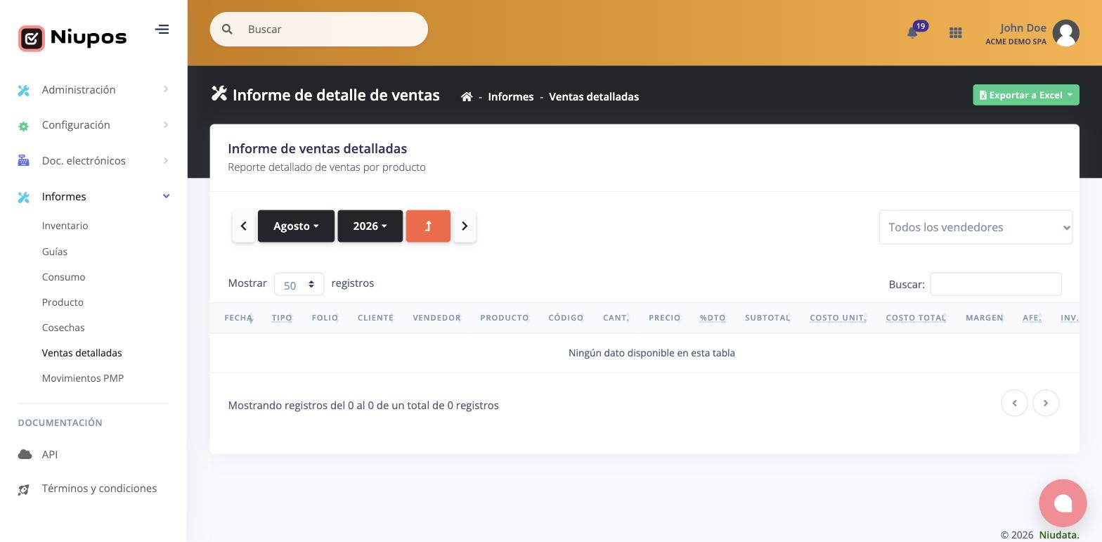 Informe de ventas detalladas con filtro por vendedor